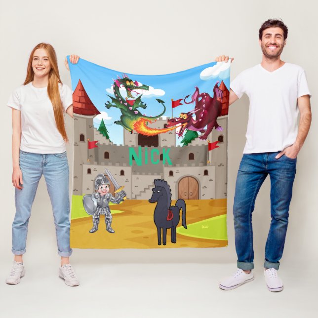 Ritter in leuchtender Rüstung und Albernen Drachen Fleecedecke (Beispiel)