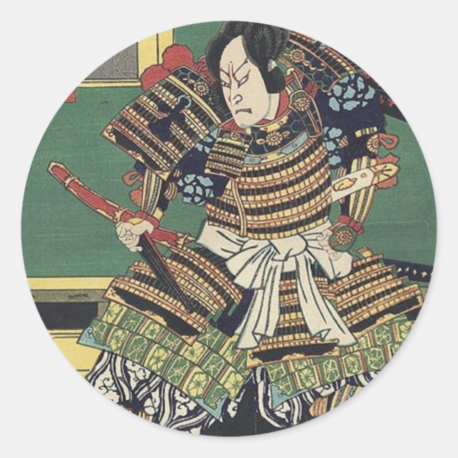 Ritter japanischer ukiyo-e samurai-Krieger Runder Aufkleber (Vorderseite)