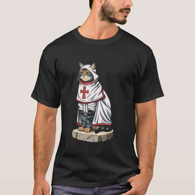 Ritter-Katze Fantasy-Krieger-Kunst T-Shirt (Vorderseite)