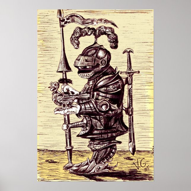 Ritter mit Taubenkunstposter Poster (Vorne)