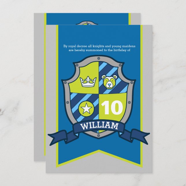 Ritter Mittelalterliche Schildkinder 10. Geburtsta Einladung (Vorne/Hinten)