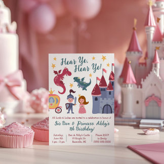 Ritter & Prinzessin, Drache, Burg Geburtstagsparty Einladung