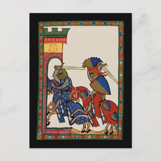 Ritter stürmen Burg, 14. Jahrhundert Postkarte (Vorderseite)