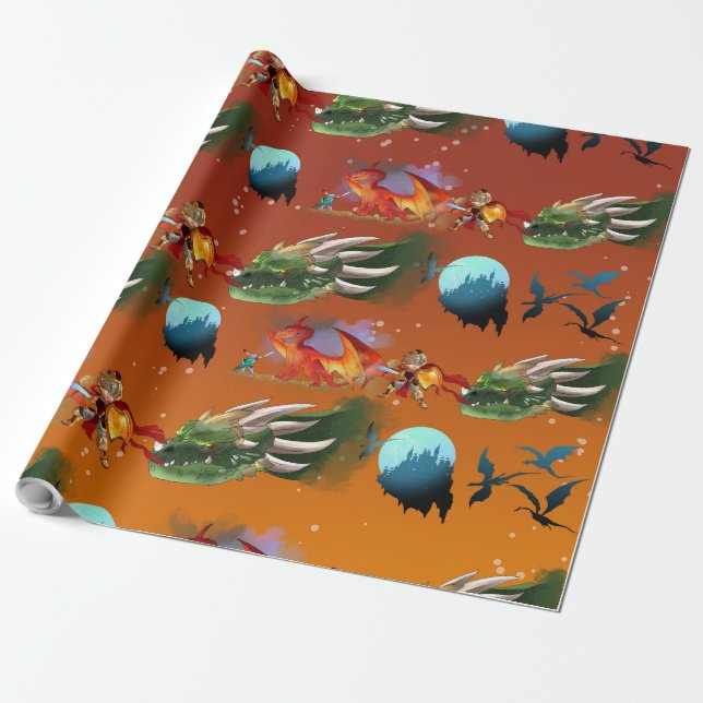 Ritter und Drachen Geschenkpapier (Ungerollt)