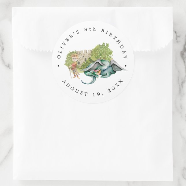 Ritter und Drachen | Königlicher Mittelalter Gebur Runder Aufkleber (Tasche)