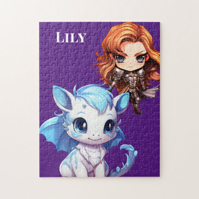 Ritter und Drachenmädchen Puzzle (Vertikal)