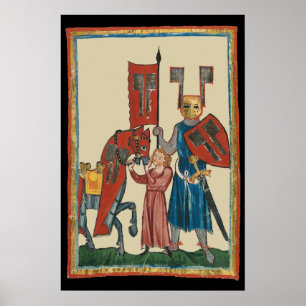 Ritter und Squire, mittelalterliche Kunst des 14.  Poster