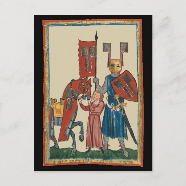 Ritter und Squire, mittelalterliche Kunst des 14.  Postkarte (Vorderseite)