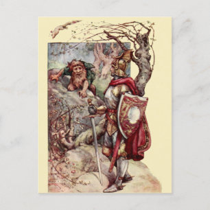 Ritter- und Troll-Vintage-Mittelalter-Fantasy-Kuns Postkarte
