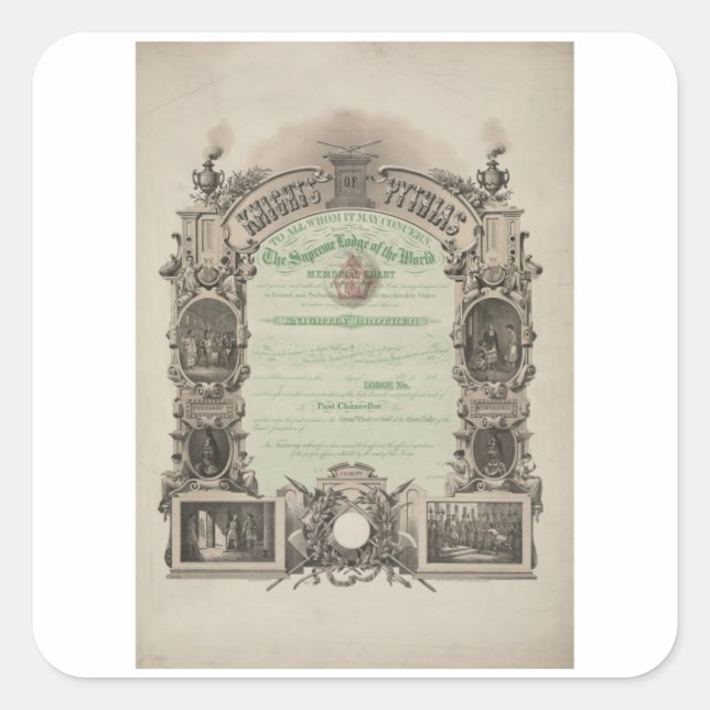 Ritter von Pythias - Vintage Geheimgesellschaft Quadratischer Aufkleber (Vorderseite)