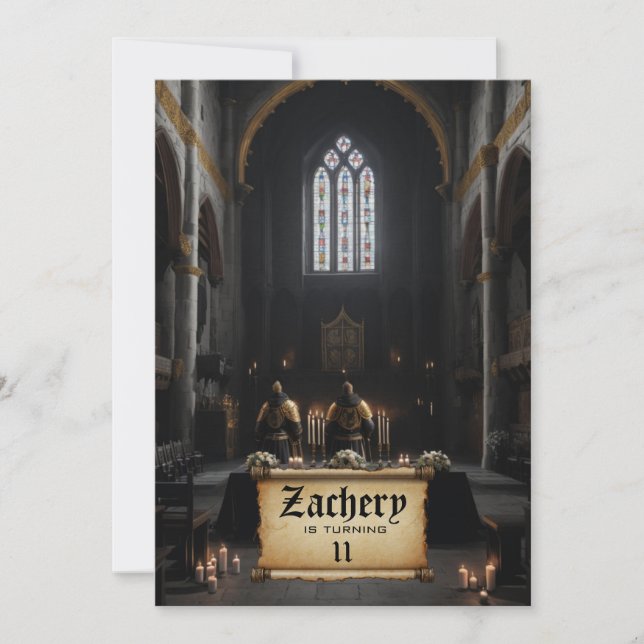 *~* Ritterburg Scroll Mittelalterliche AP88 Geburt Einladung (Vorderseite)