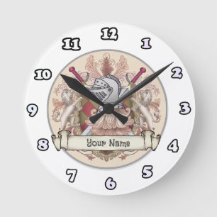 Ritterfamilien-Wappen Nachname Runde Wanduhr