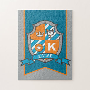 Ritterprinz Wappen personalisiert Wolf Orange aqua Puzzle