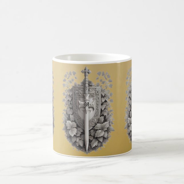 Ritterschild mit Efeu-Set auf goldenem Hintergrund Kaffeetasse (Mittel)