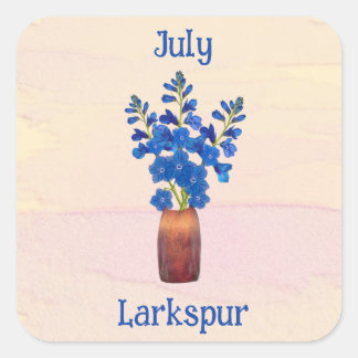 Rittersporn Delphinium Aquarell Juli Geburtstag Quadratischer Aufkleber