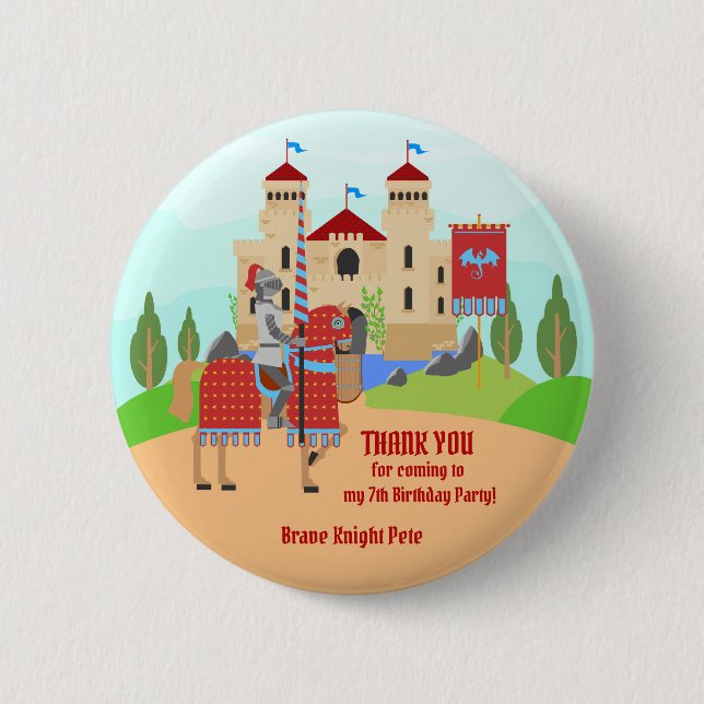Ritterturnier im Mittelalter Geburtstagsparty Button (Vorderseite)