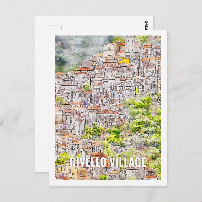 Rivello Village Italien Reisen Place Watercolor Postkarte (Vorne/Hinten)