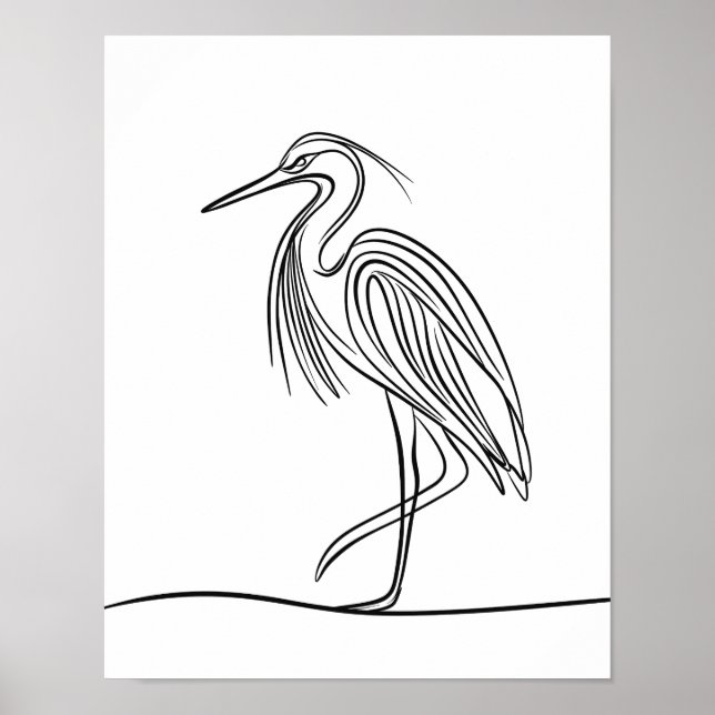 River Heron Line Art Poster Irish Wildlife (Vorne)