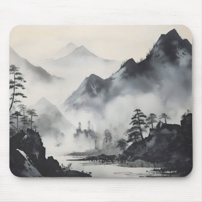 River Landscape Black Ink Mousepad (Vorne)