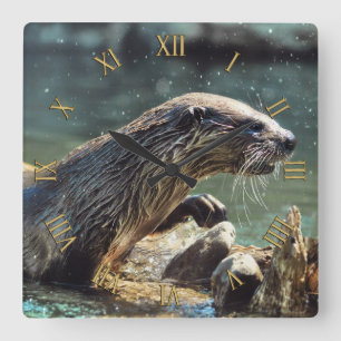 River Otter Animal-Lover's Wildlife Foto Quadratische Wanduhr