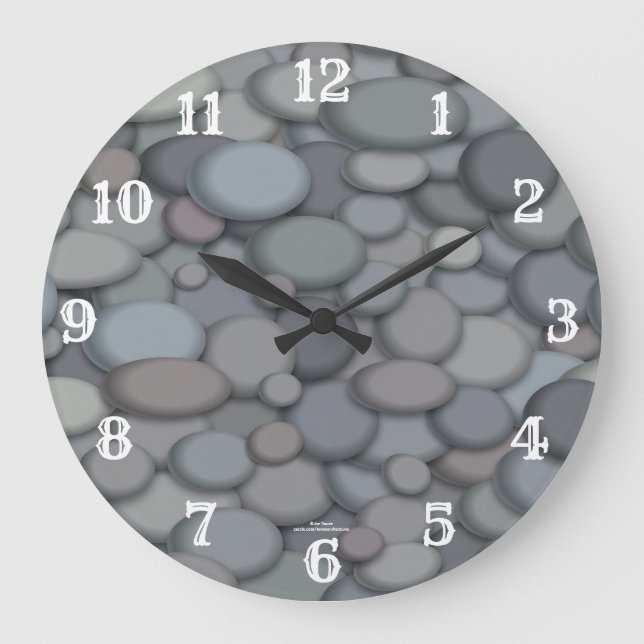 River Pebbles with White Numbers Große Wanduhr (Vorderseite)
