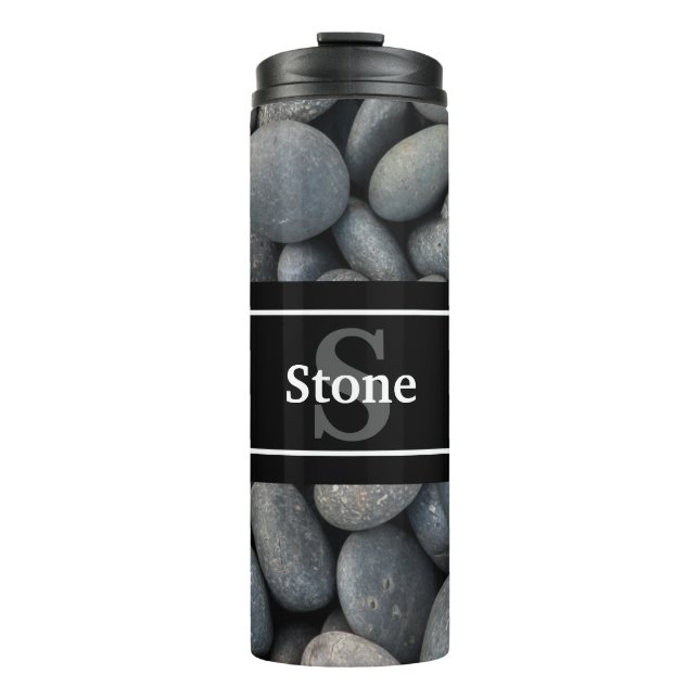 River Rocks mit Name und Monogram Thermosbecher (Vorderseite)