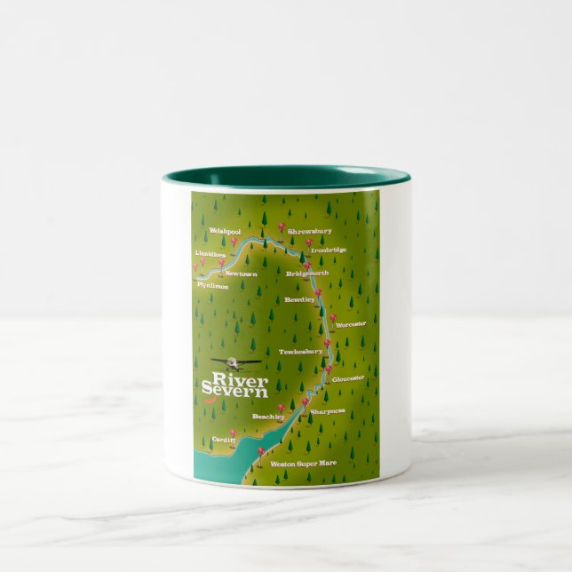 River Severn Wales England Reiseplan Zweifarbige Tasse (Mittel)