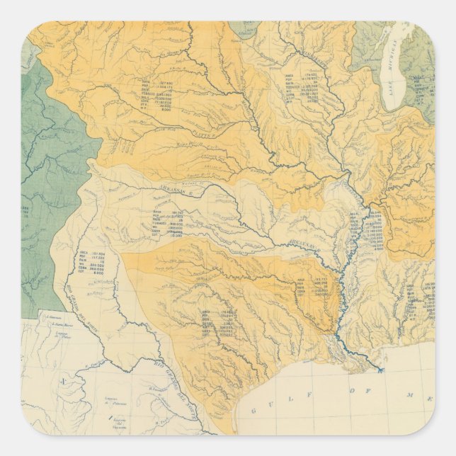 River Systems in den USA Quadratischer Aufkleber (Vorderseite)