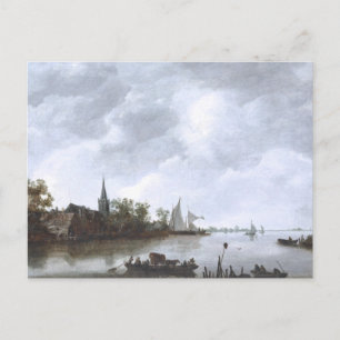 River View mit einer Dorfkirche Postkarte