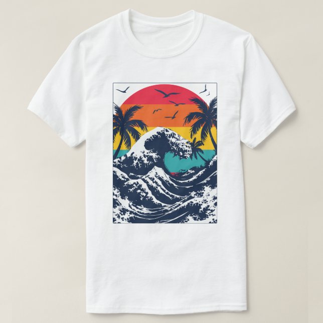 River Wave Retro Sunset T-Shirt (Design vorne)