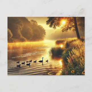 Riverbank Wildlife at Sunrise Postkarte