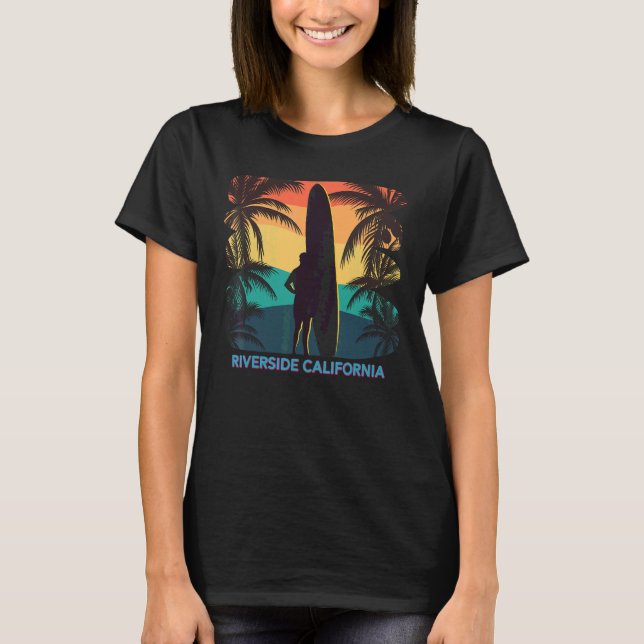 Riverside California Ca Palm Tree Surfboard Surfer T-Shirt (Vorderseite)