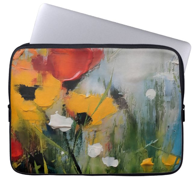 Riverside – Expressive Abstrakte Wiese Laptopschutzhülle (Vorderseite)