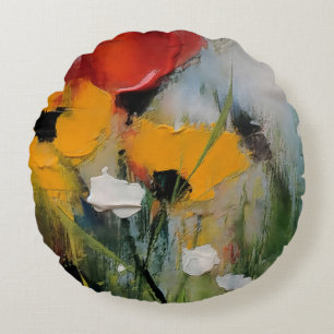 Riverside – Expressive abstrakte Wiese Rundes Kissen