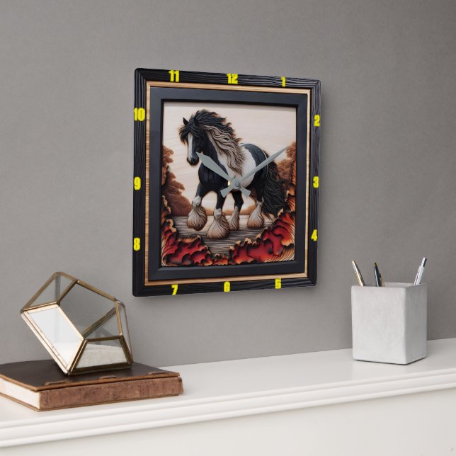 Riverside Grace: Charred Wood Sinti und Roma Vanne Quadratische Wanduhr (Büro)