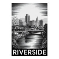 Riverside Kalifornien Schwarz Weiß Holzschnitt