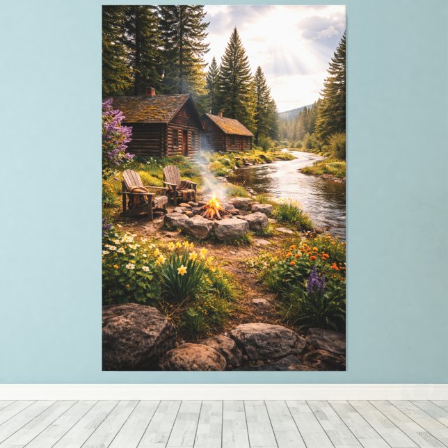Riverside Serenity – Cinematic Cabin Canvas Print Leinwanddruck (Insitu (Holzboden))