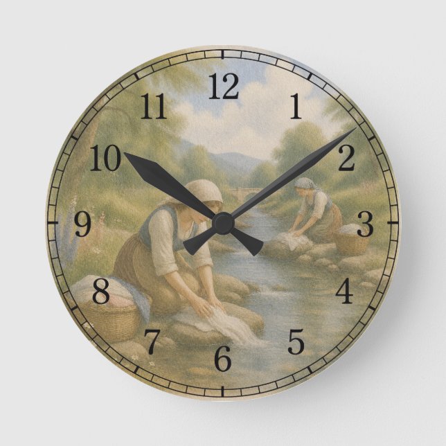 Riverside Washing Wall Clock — Cultural Landscape  Runde Wanduhr (Vorderseite)