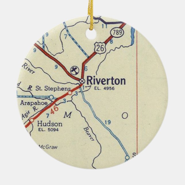 Riverton WY Vintag Map Keramik Ornament (Hinten)