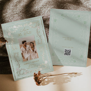 Riviera Floral Folie Save-the-Date-Mint Folieneinladung