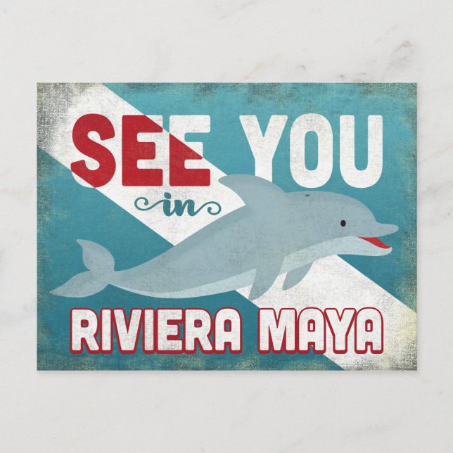 Riviera Maya Dolphin - Retro Vintage Reisen Postkarte (Vorderseite)