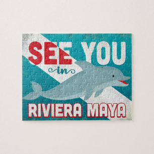 Riviera Maya Dolphin - Retro Vintage Reisen Puzzle