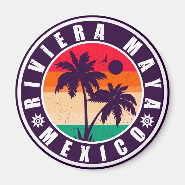 Riviera Maya Mexico Palmen Bäume Vintag Souvenir Magnet (Vorne)