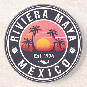Riviera Maya Mexico Retro Sunset Palm Souvenirs Getränkeuntersetzer