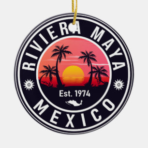 Riviera Maya Mexico Retro Sunset Palm Souvenirs Keramik Ornament