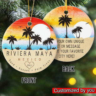Riviera Maya Mexico Retro Sunset Palm tree 60er Keramik Ornament