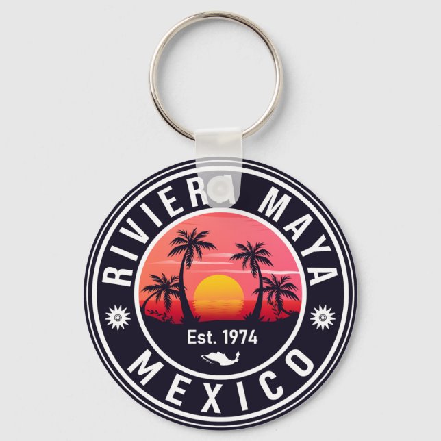 Riviera Maya Mexico Retro Sunset Souvenirs 60er Schlüsselanhänger (Vorderseite)