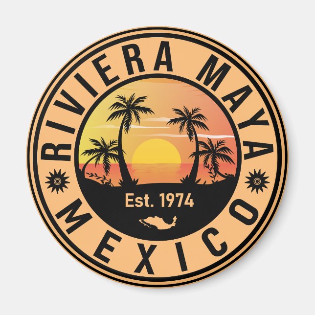 Riviera Maya Mexico Retro Sunset Souvenirs Palm Magnet (Vorne)