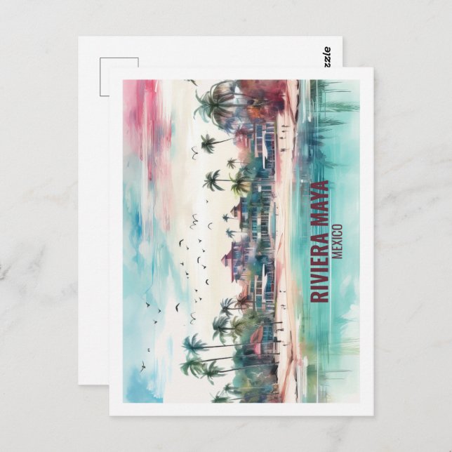 Riviera Maya Mexiko Berühmter Platz Wasserfarben Postkarte (Vorne/Hinten)