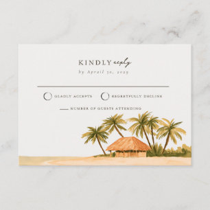 Riviera Maya Palm Thatched Hut Hochzeit RSVP Karte